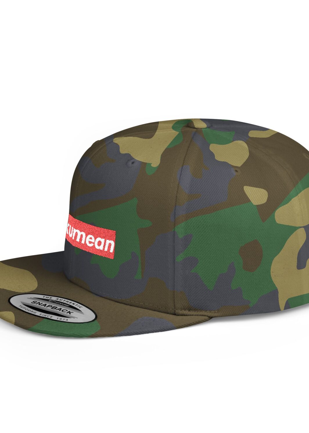 Fckumean Camo Flat Bill Snapback Hat, Trendy Cap for Street Style, Unisex Fashion